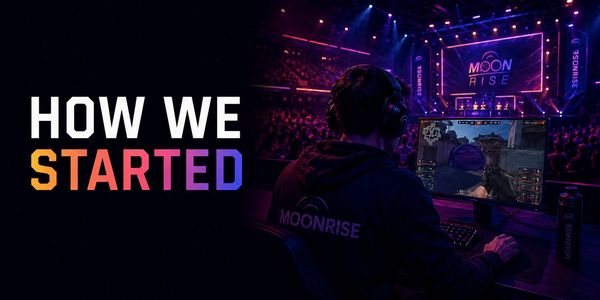 Gamer at Moonrise esports event with 'How We Started' text.
