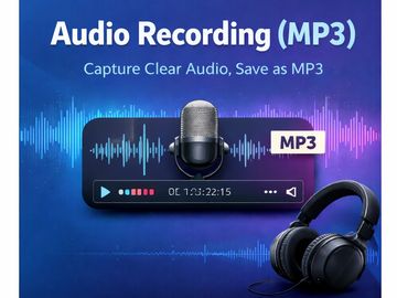 Audio recording with clear MP3 quality and headphones.