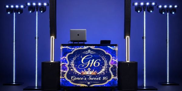 DJ setup for Grace's Sweet 16 party.