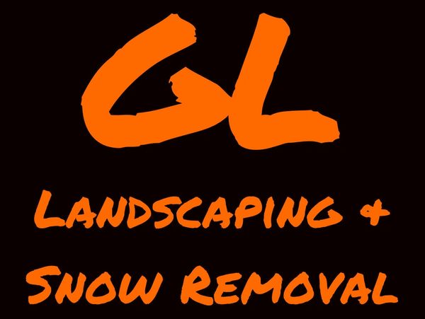 Bright orange logo for GL Landscaping & Snow Removal on black background.