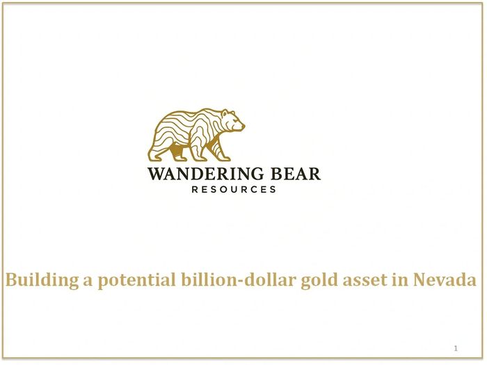 Logo of Wandering Bear Resources with a tagline about a gold asset in Nevada.