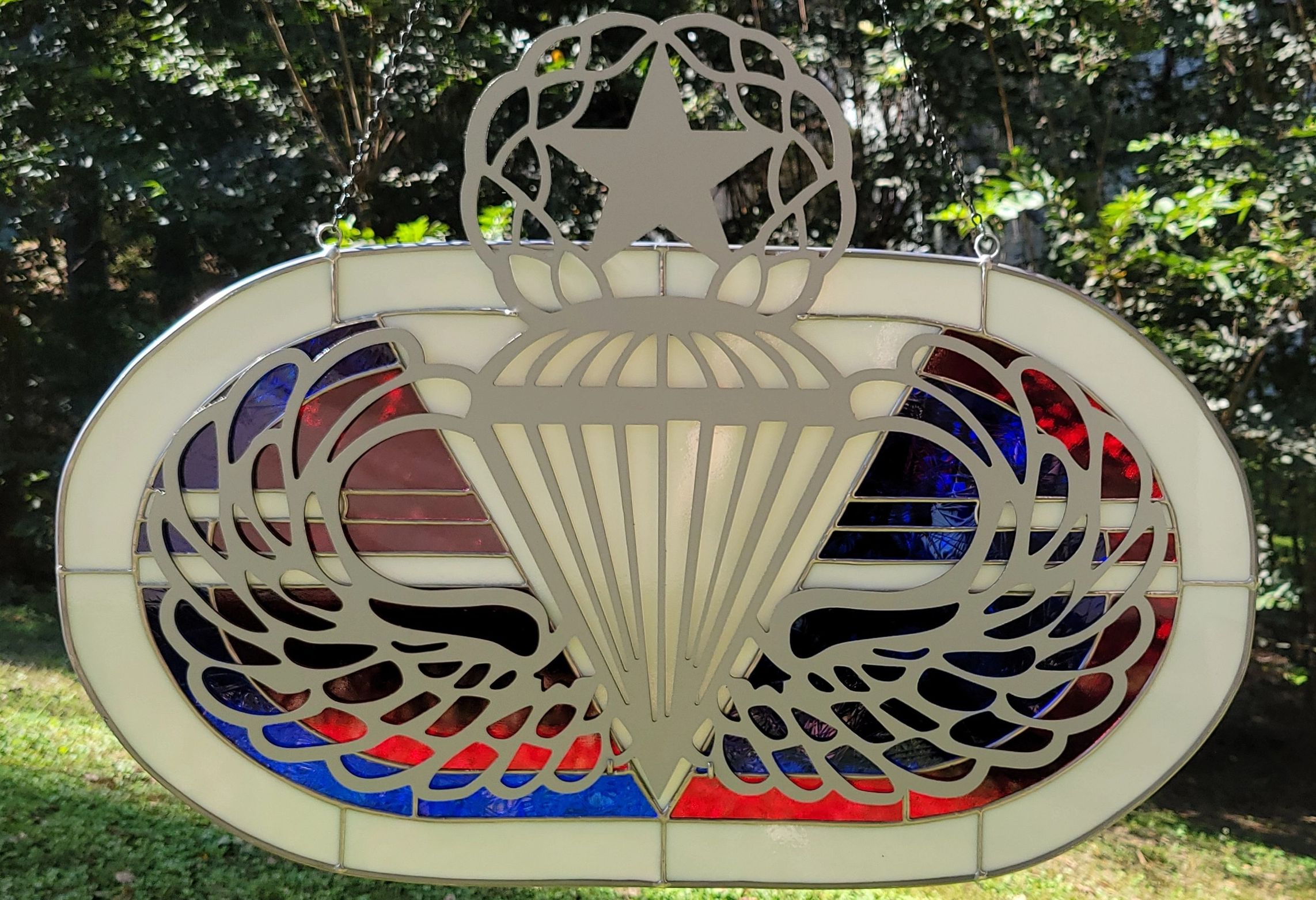 Custom Stained Glass. Airborne. Stained Glass Suncathcer. Army Stained Glass. Fort Bragg