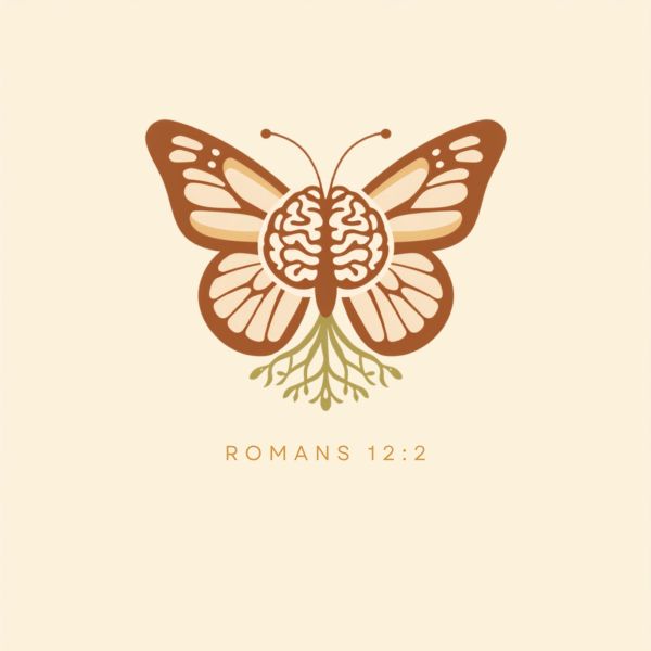 Butterfly with a brain and roots, Romans 12:2.