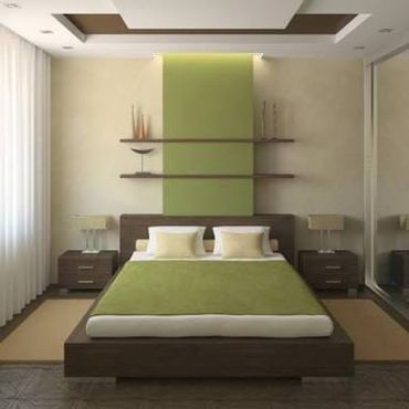 Bedroom renovation with green accents and custom wood furniture Las Vegas - Vegas Pro Remodeling