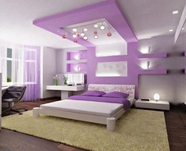 GIRLS Bedroom remodel with purple accent wall and geometric ceiling design Las Vegas - Vegas Pro Rem