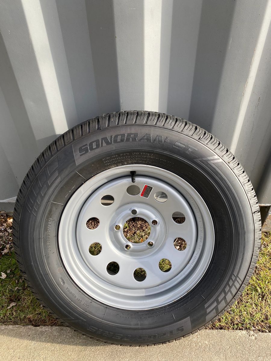 New 15” 5 Bolt Steel Silver Rim w/ ST205/75R15 Load Range D (8 ply) Tire