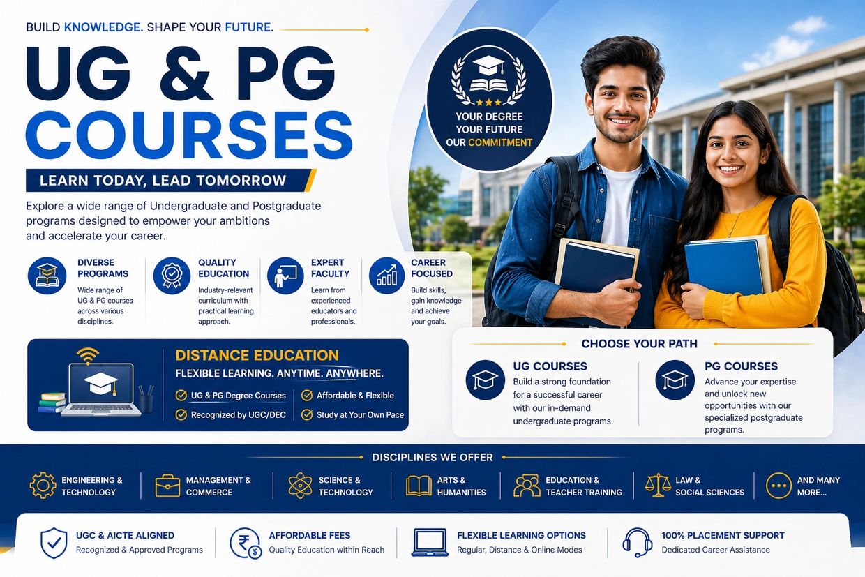 UG and PG courses with flexible distance education and career-focused programs.