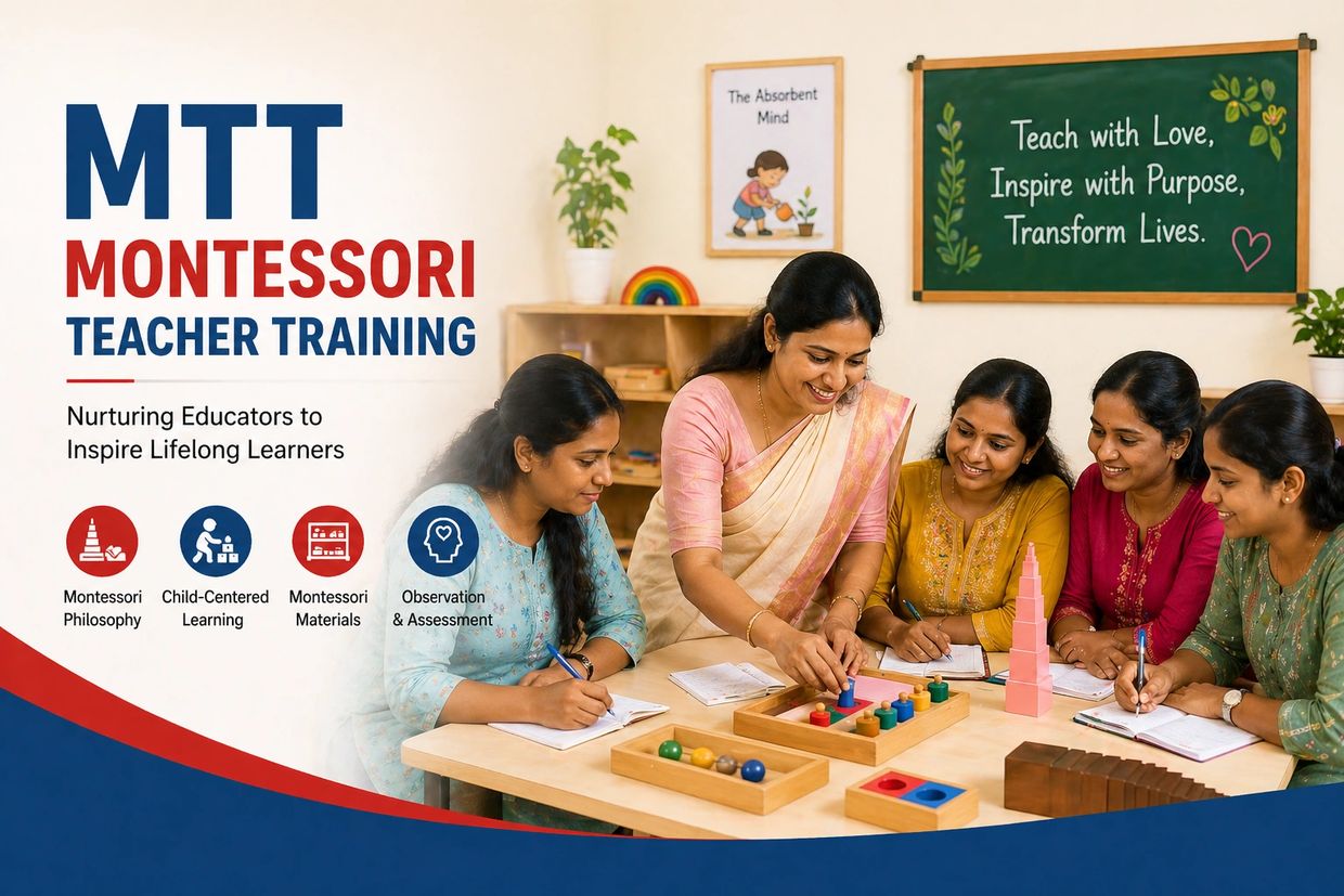 Group of women engaged in Montessori teacher training with educational materials.