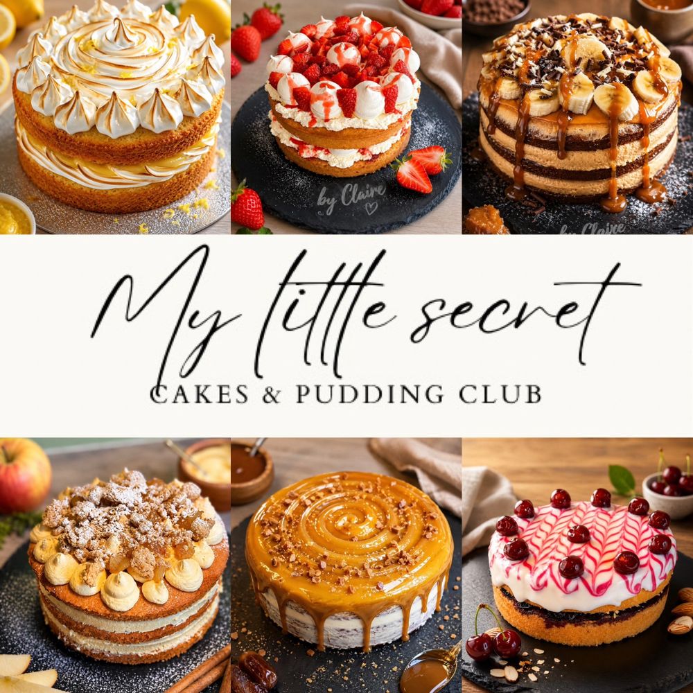 A collage of six beautifully decorated cakes from My Little Secret Cakes &amp; Pudding Club.