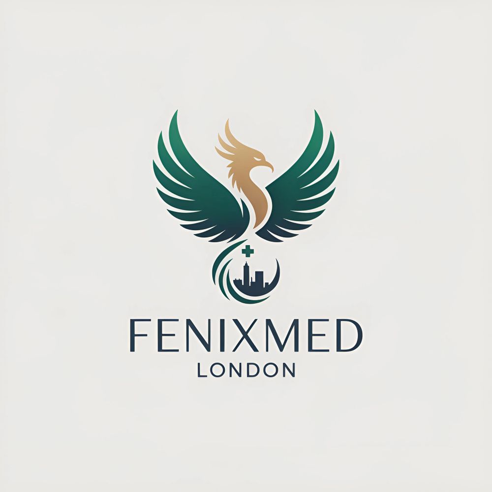 Logo of FenixMed London with a phoenix and city skyline.