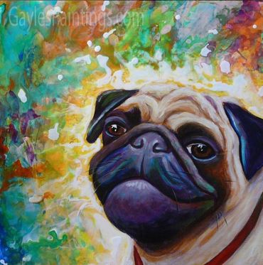 "A Pugs World" Acrylic painting on canvas by Gayle Utter