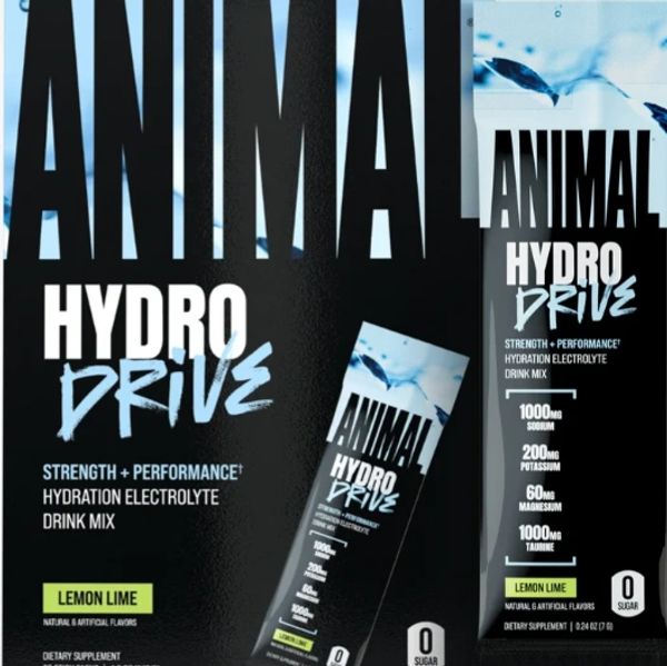 Animal Hydro Drive hydration electrolyte drink mix in lemon lime flavor.