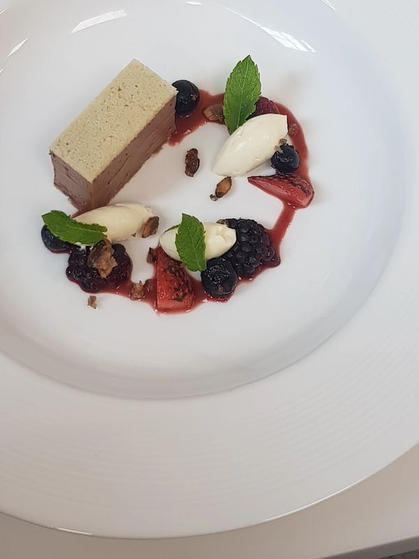 Seasonal berries with chocolate marquis