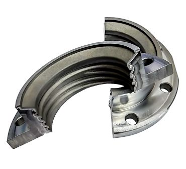 Metal mechanical seal ring with a cross-sectional view showing grooves and holes.