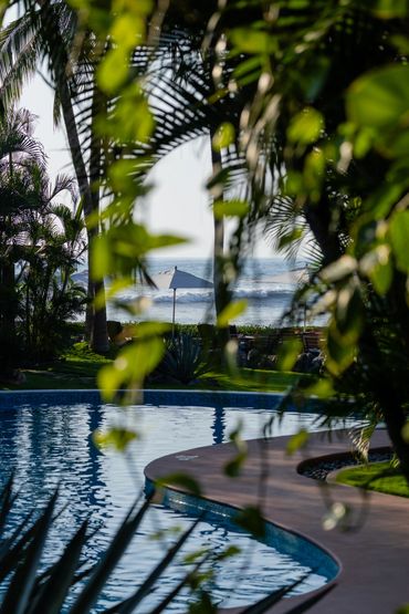 The Inn at Manzanillo Bay pool and gardens, in Troncones Beach