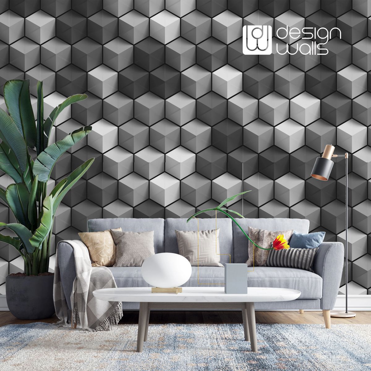 3D Hexagon Shape Wallpaper 10 FEET WIDTH X 10 FEET HEIGHT / 120 INCHES