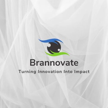 Brannovate logo with slogan on a soft, white fabric background.