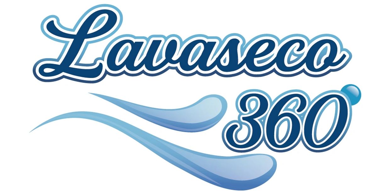 Logo for Lavaseco 360 featuring stylized blue text and water splash design.
