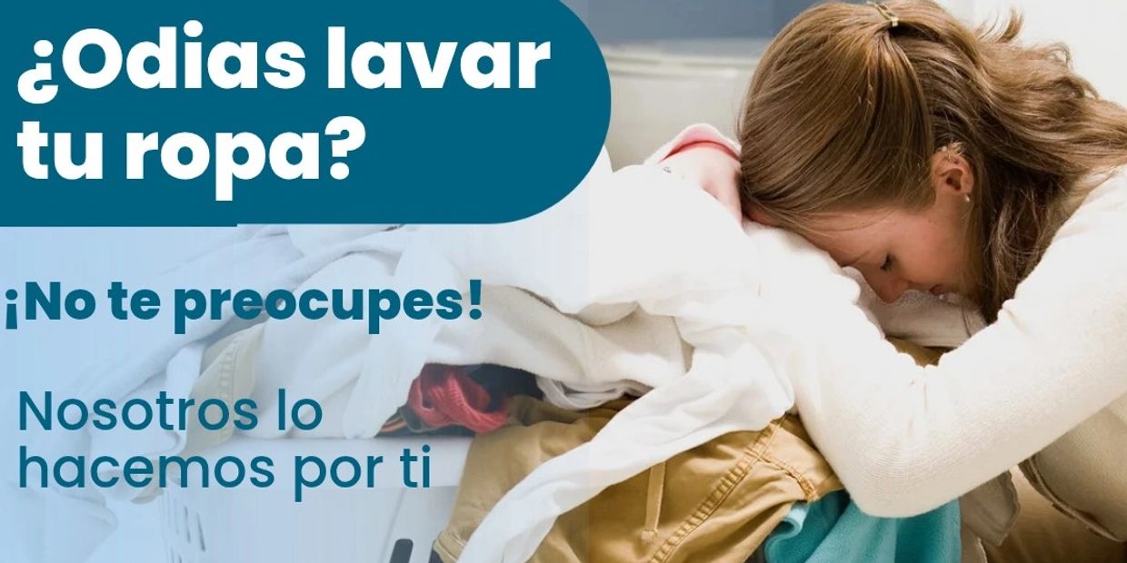 Anuncio de servicio de lavandería para aliviar la carga de lavar ropa.