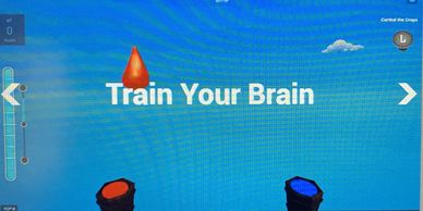 Brain training game interface with colorful controls and expert profiles.