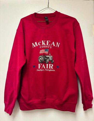 Red McKean County Fair sweatshirt.