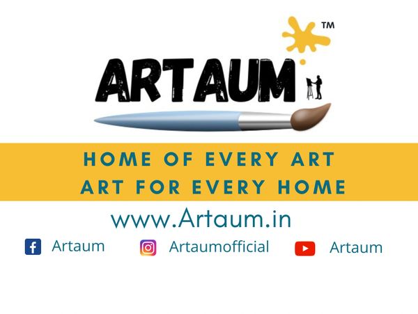 Brand Logo and slogan of Art company Artaum with social media channels.