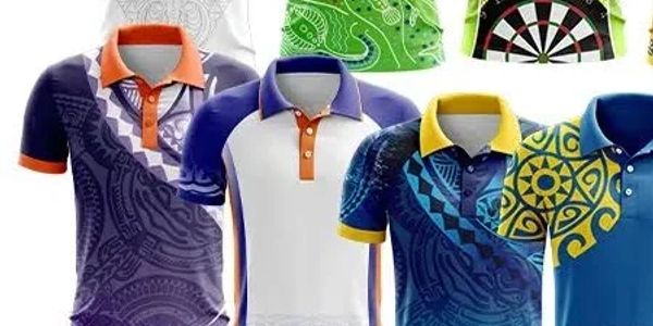 Colorful sports polo shirts with unique designs.
