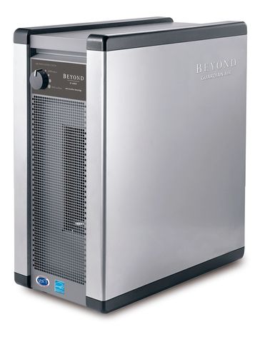 Modern silver air purifier with control knob and vents.