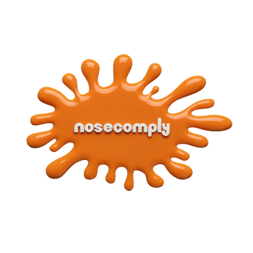 Orange splatter logo with the word 'nosecomply' in white.