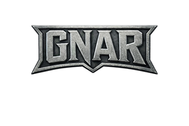 Metallic logo of the word 'GNAR' with a rugged design.
