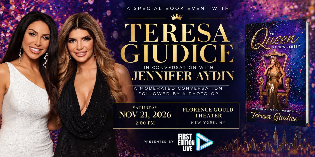 Event poster for Teresa Giudice's book conversation in New York.