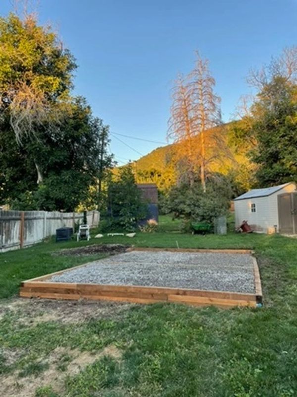 Gravel shed pad with timber border in Ogden, Utah