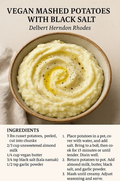 egan Mashed Potatoes with Black Salt Recipe Card by Delbert Herndon Rhodes