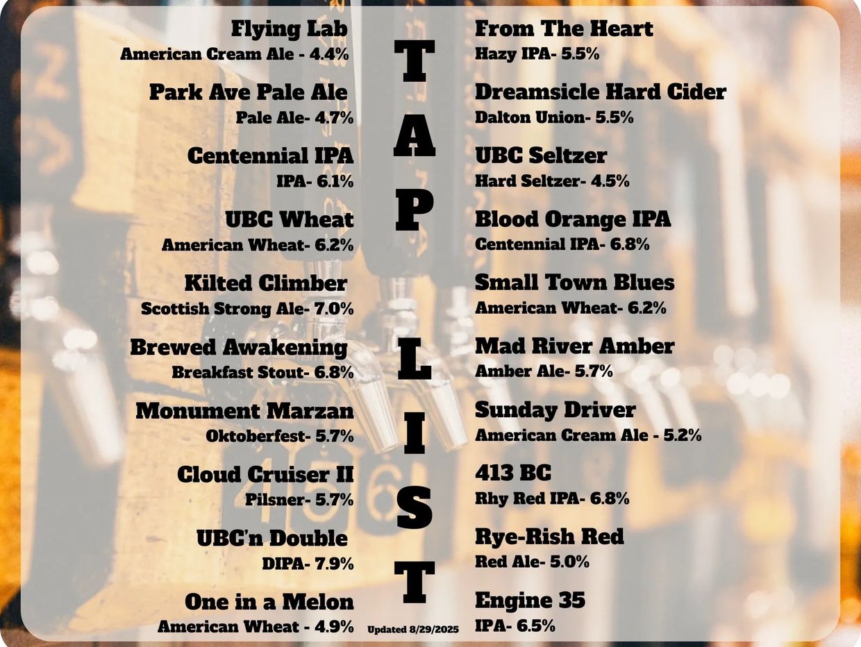 Urbana Brewing Co. tap list