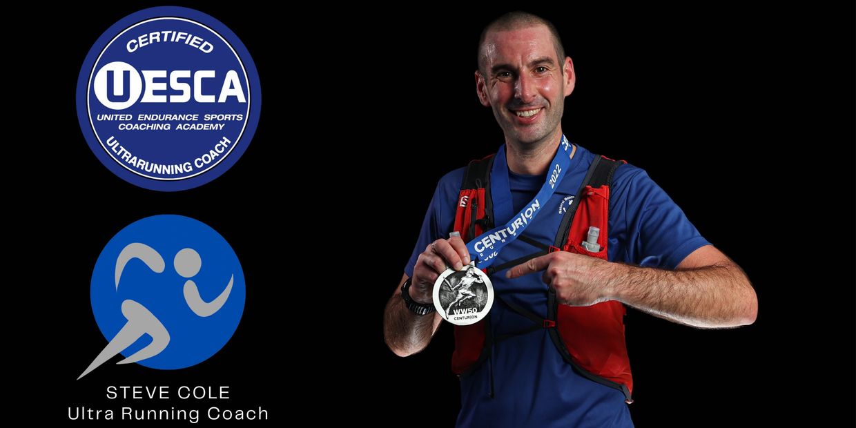 Steve Cole: ultra running coach with UESCA qualification. The medal is from Wendover Woods 50.