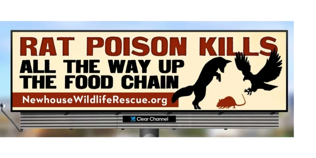 Billboard text - Rat Poison Kills all the way up the food chain. NewhouseWildlifeRescue.org