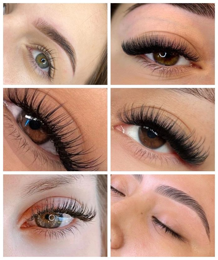 Close-up of a brown eye with long eyelashes and well-defined eyebrow.