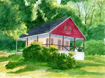 Island camp watercolor painting