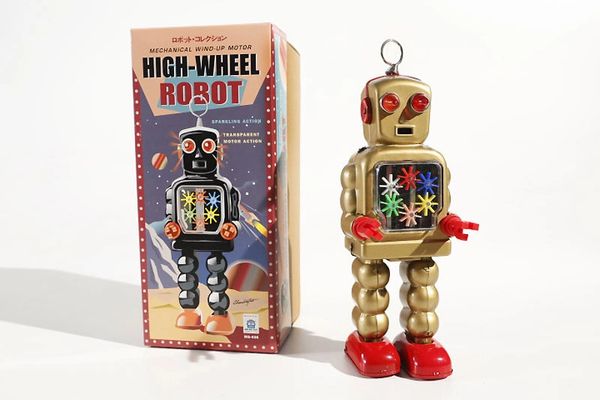 Retro High Wheel Robot Wind Up Tin Toy Robots - High Wheel Robots