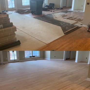 Nice before and after shot of hardwood flooring job.