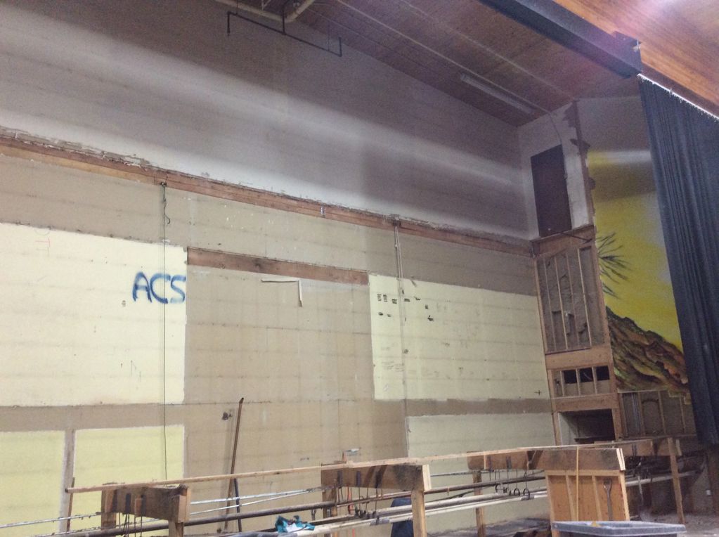 Existing platform area in the gymnasium during demolition