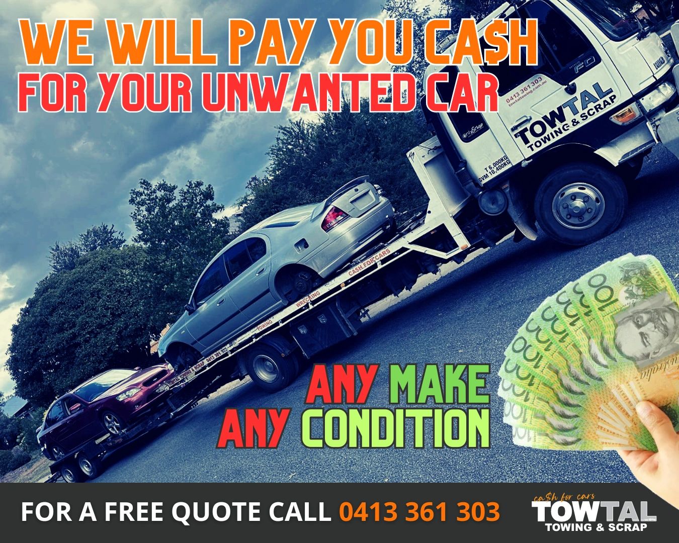 used vehicles on towtruck
cash in hand for client