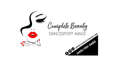 Logo for Complete Beauty Dancesport Image with artistic face.