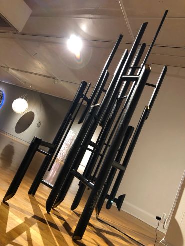Angle view of sculpture "Black Gold."