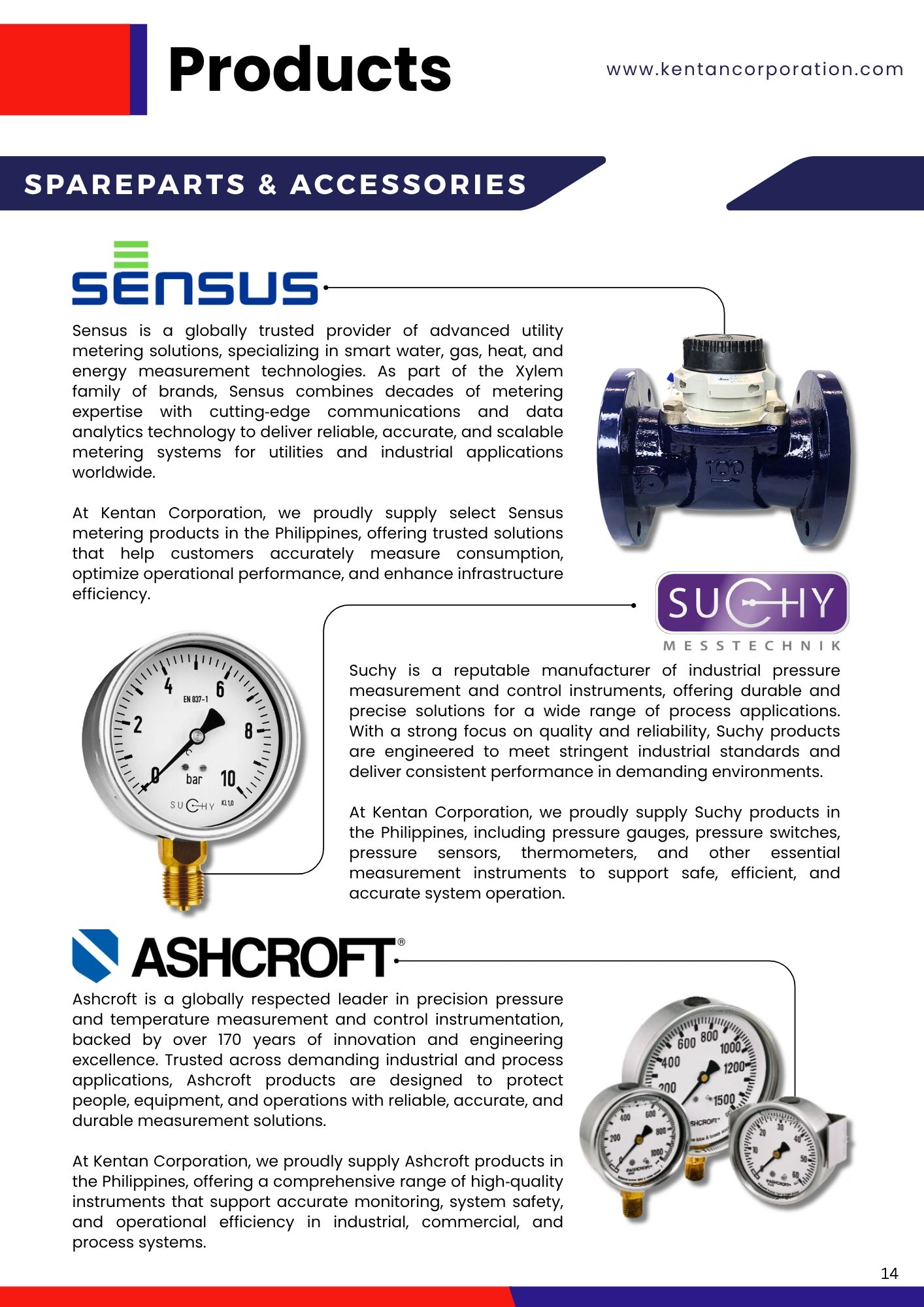 Kentan Corporation offers Sensus, Suchy, and Ashcroft metering and measurement instruments in the Philippines.
