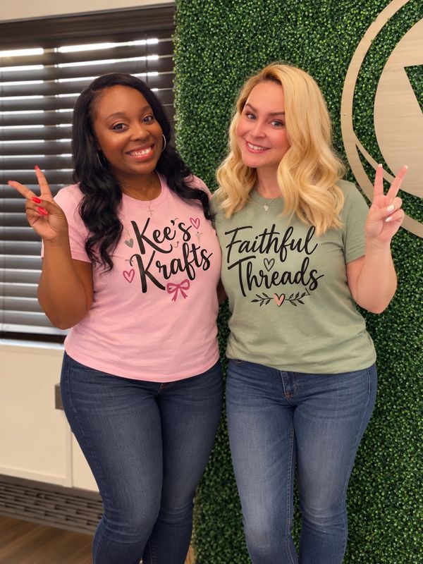 Two women smiling and posing with peace signs.