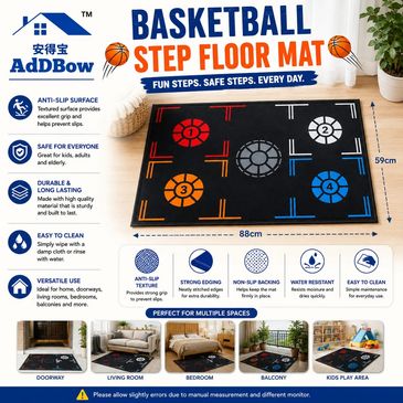 Basketball-themed anti-slip step floor mat for versatile home use.