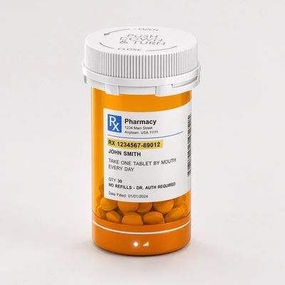 Prescription pill bottle labeled for John Smith with dosage instructions.