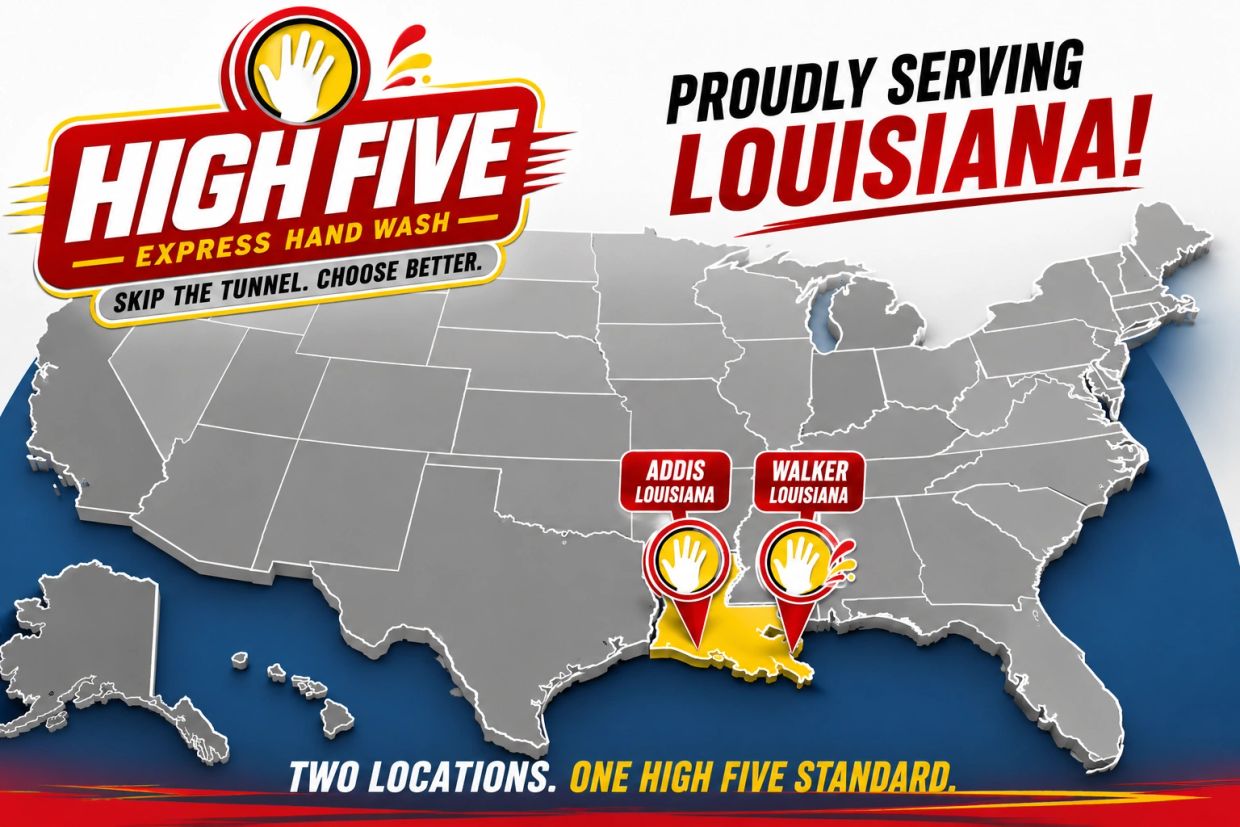 High Five Express Hand Wash serves two locations in Louisiana.