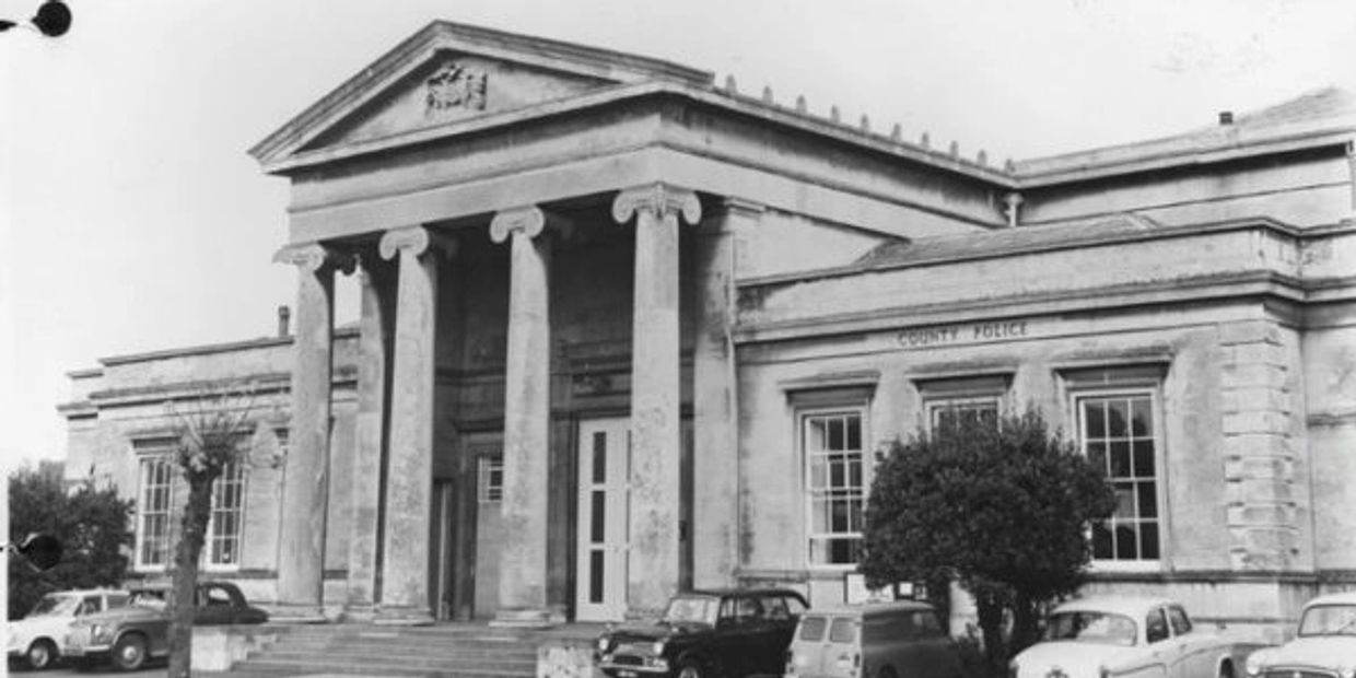 Front of the Assize Court building and County Police